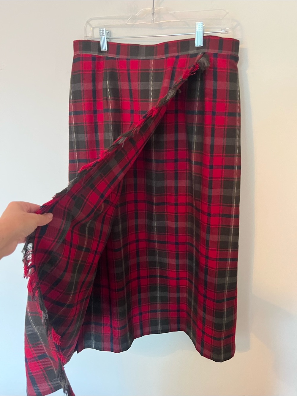 Vintage Tabi Tartan Plaid Blanket Wrap Fringe Midi Skirt Size 16 - Picture 4 of 11